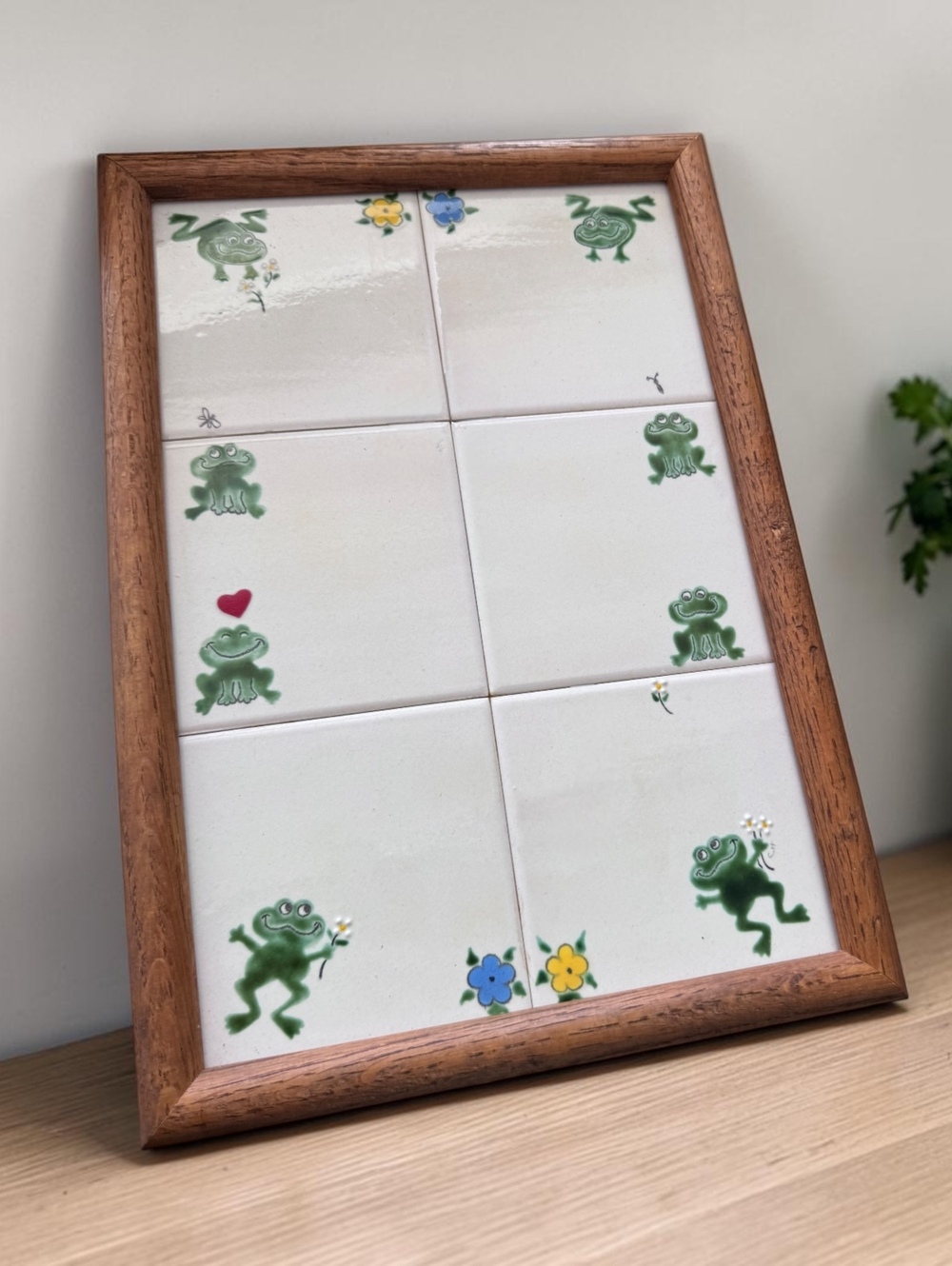 Vintage Cindy's Ceramic Creations Frog Tile Wall Art Plaque Mid-Century Hand-Por